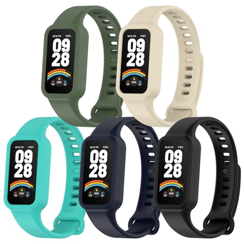 SenMore 5 Piezas Correas Compatible con Xiaomi Smart Band 9 Active/Redmi Smart Band 3, Ajustable Deportiva Suave Silicona Pulseras de Repuesto para Xiaomi Mi Band 9 Active.