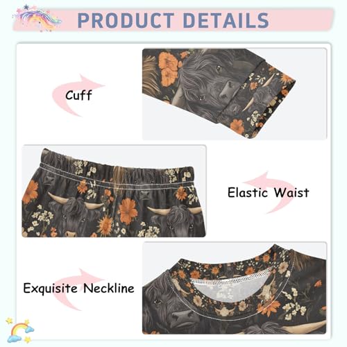 senya Highland Cows with Flowers Z Pajamas Set Long Sleeve Soft Cotton Sleepwear 2 Piece4