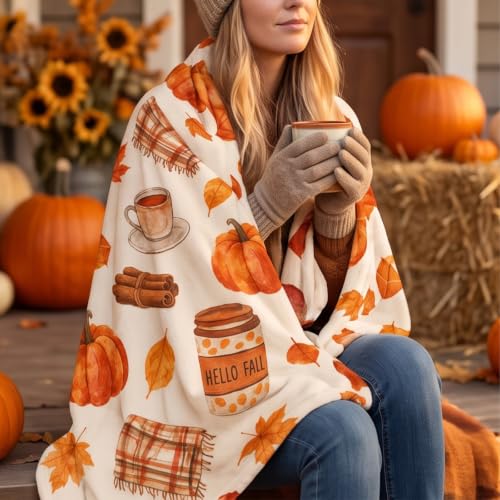 39x59in Flannel Fall Throw Blanket Printed Pumpkin Cake Leaf, Thanksgiving - image 5