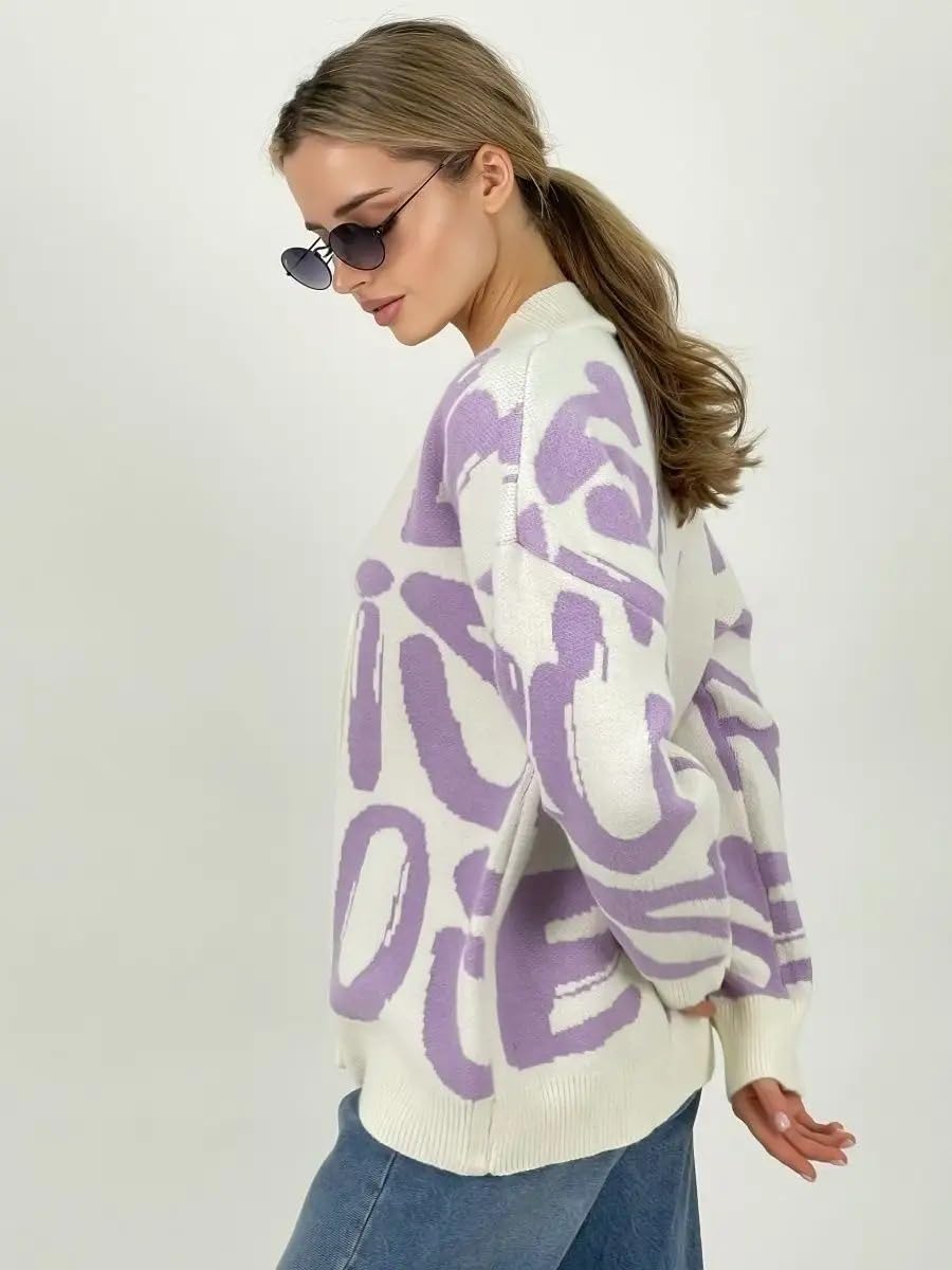 JASCLS Winter Langarm Zopfmuster Farbblock Boho Gestreifte Pullover Strickjacken Chunky Pullover Strickjacken für Frauen