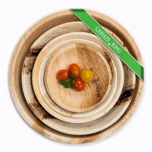 CANAPE KING | 25 platos redondos desechables de hojas de palmera de 12”(30 cm) | Vajilla natural ecológica, como bambú, madera, papel, plástico, ideal para fiestas infantiles, bodas, Navidad