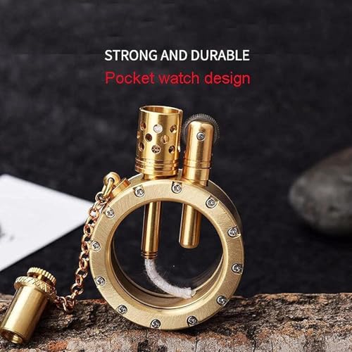 Image of Smoke King Vintage Transparent Lighter | Gold Round Lighter | Retro Brass | Open Fire | | Unique | Gift for Men (Fuel Not Included)