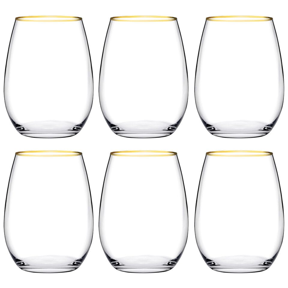 Queensway 350ml Gold Rim Hi-Ball Glasses Elegant Tumblers for Water, Juice, Cocktails & Spirits, Premium Glassware Set for Home Bar, Dining & Entertaining, Set of 6