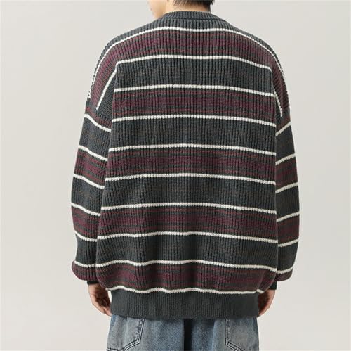 Men's Vintage Sweater Oversized Cable Knit Crewneck Pullovers Casual Long Sleeve Striped Sweaters3