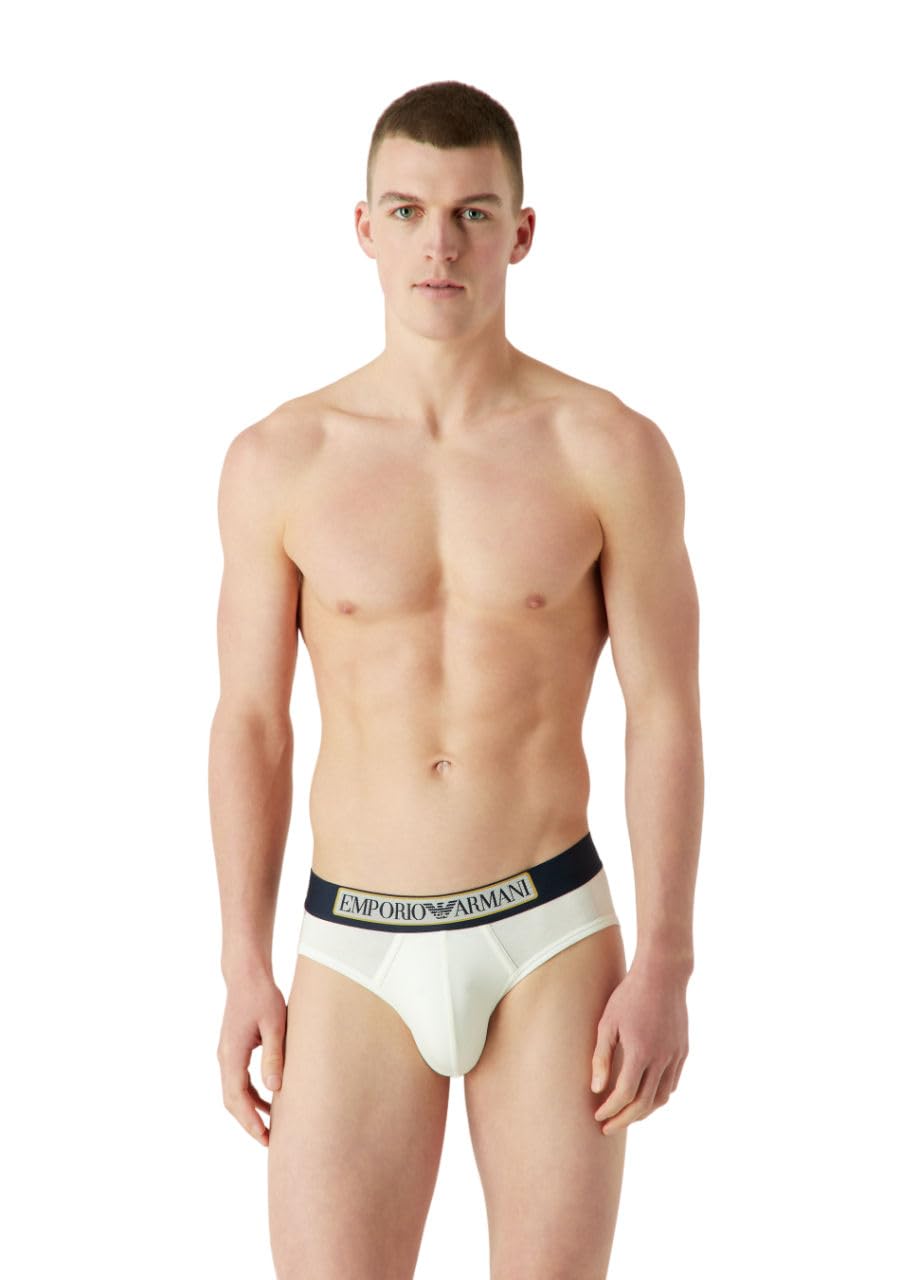 Emporio Armani Underwear Men's Men's Brief Logo Label Boxer Briefs, Cream,