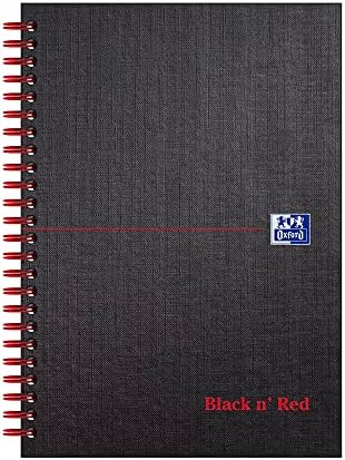 Oxford Black n' Red Ruled Matt Black Wirebound Hardback A5 Notebook, 140 Perforated Pages