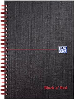 Oxford Black n' Red Ruled Matt Black Wirebound Hardback A5 Notebook, 140 Perforated Pages