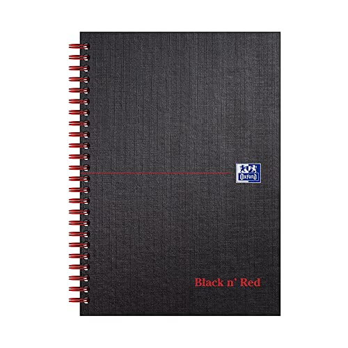 Oxford Black n' Red Ruled Matt Black Wirebound Hardback A5 Notebook, 140 Perforated Pages