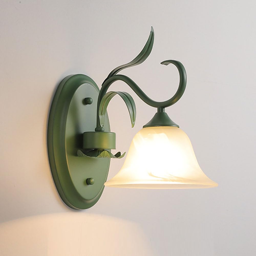 MESOVFCA Nordic Style Green Iron Wall Lamp Transparent Glass Shade - Elegant Indoor Sconce for Living Room, Bedroom, and More(A)
