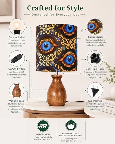 Image of Homesake Dovel Pot Table Lamp For Living Room Decoration | E27 Holder, Bulb Included | Warm Light | Desk Nightstand Light, Decorative Lamps For Bedroom, Beside,Study & Home Decor, Beauty In Eye Shade