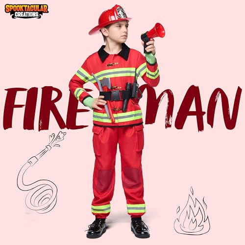 Spooktacular Creations Halloween 14PCS Firefighter Costume for Kids, Boys Fireman Costume with Toys Set for Toddler RolePlay2