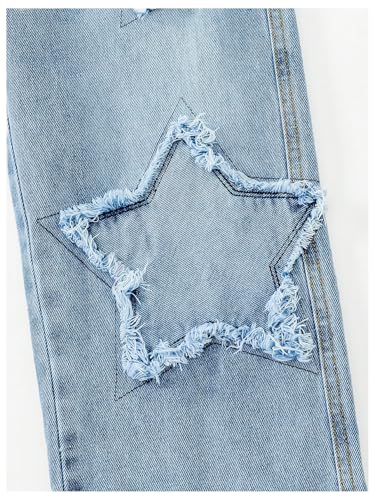 GORGLITTER Girl's Star Print Jeans Y2K Elastic Waist Wide Leg Denim Pants3