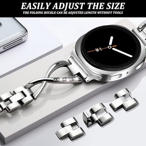 HAYONLIY Bling Metal Bands Compatible with Samsung Galaxy Watch 8 40mm 44mm/Galaxy Watch 8 Classic 46mm,Dressy Diamond Replacement Strap Women - 2