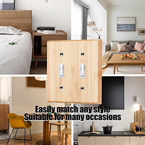 Raw Wood Light Switch Cover Decorative Duplex Toggle 4.5" x 4.5" Bamboo Wall Plate Quality Light Switch Plate Cover for Bedroom Kitchen Home Decor (Double Toggle) by Suluor - Used condition - Image 5