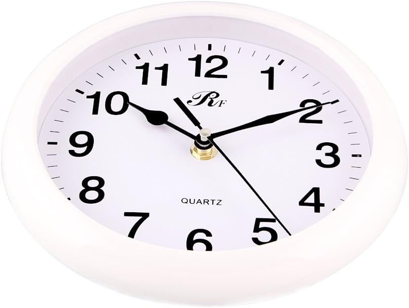 RUIFA Indoor Quiet 8-Inch Precedent Decorative Wall Clock with Arabic Numerals (White)