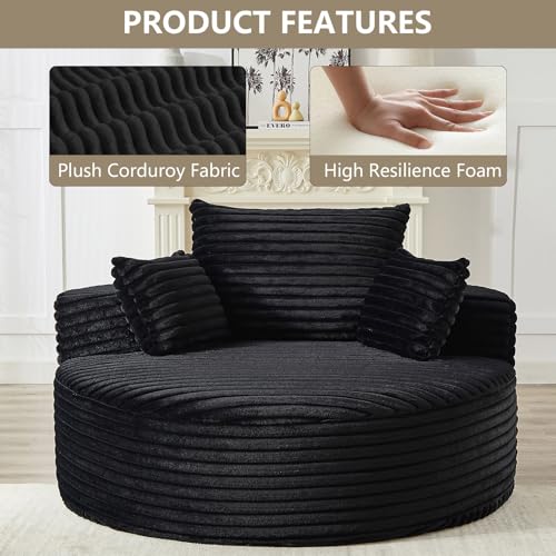 Sillón redondo plegable peluche Negro miniatura 3