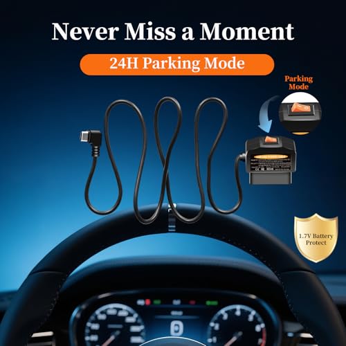 Image of OBD2 to USB C Power Adapter for Dash Cam, Hardwire Kit with Parking Mode, Low Voltage Protection (11.6V /23.4V), Acc Detection, Plug and Play Continuous Recording Cable（Type-C