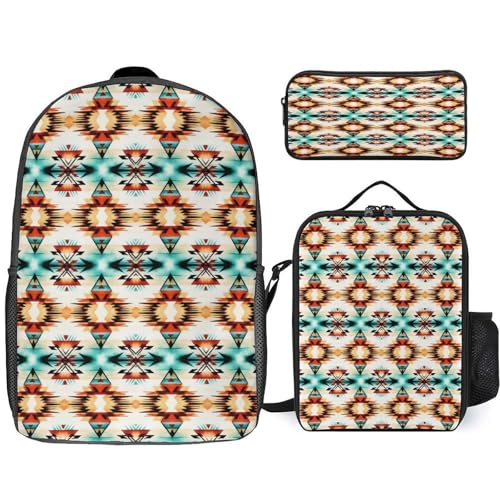 Aztec Ethnic Pattern Backpack Set 3 Pieces Backpacks Lunch Bag Wallet For Travel Outdoor Sports