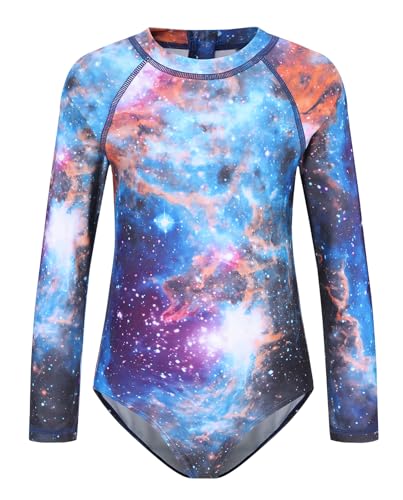 Image of Girls One Piece Rash Guard Long Sleeve Swimsuits for Girls UPF 50+ Sun Protection Bathing Suits 3-16 Years