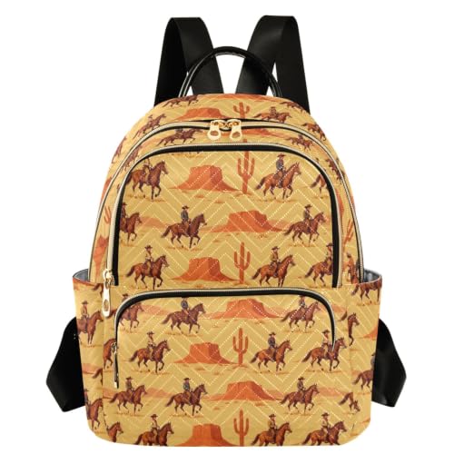 Mochila de gran capacidad con estampado vintage de vaca y cactus