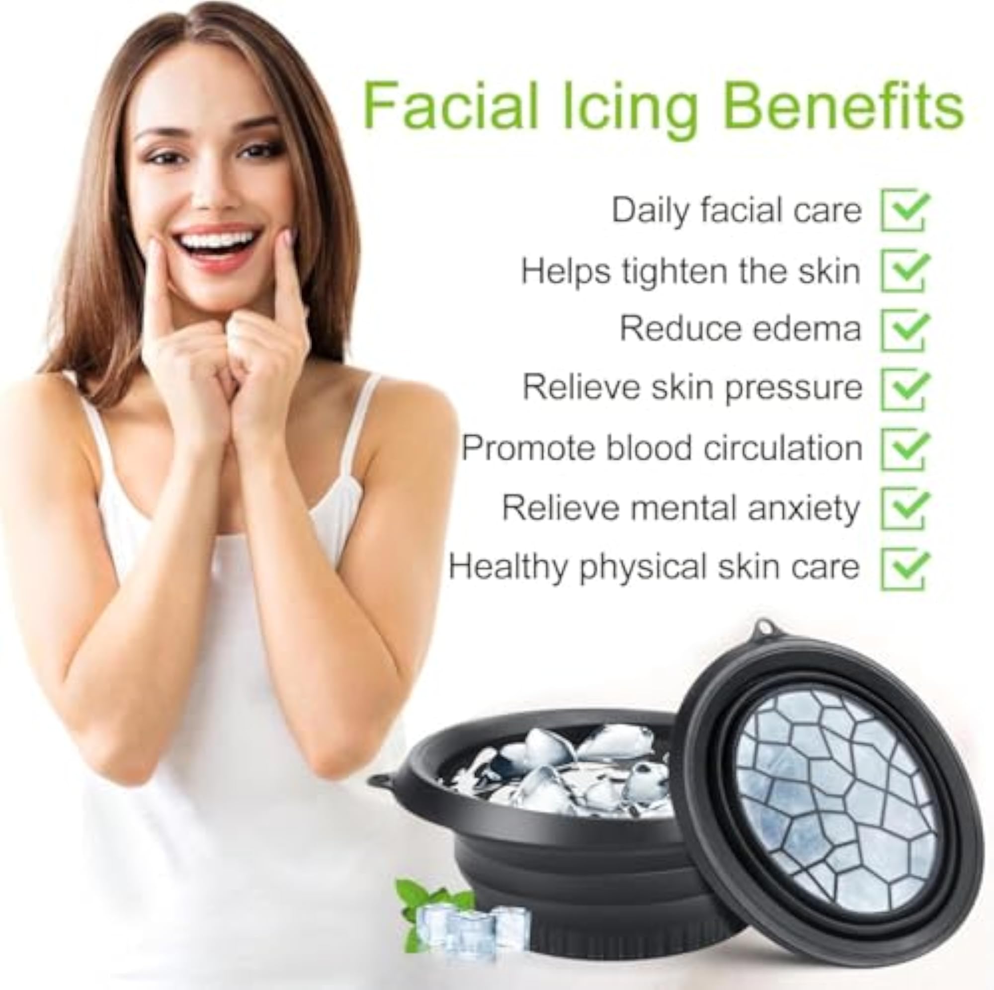 Silicone Collapsible Face Bowl with Built-in Ice Tray, Black
