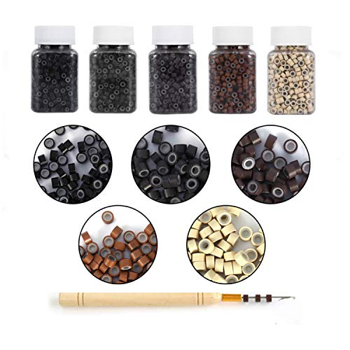 Amesun 2500PCS Silicone Micro Link Rings 5mm Lined Beads for Hair Extensions Tool 5PCS/SetMix Color (MIX COLOR)