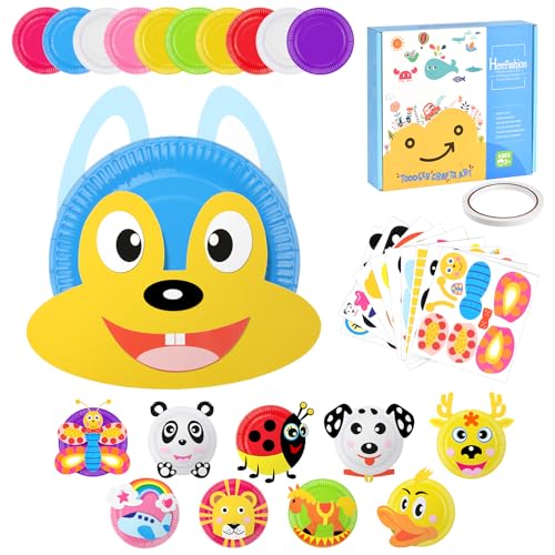 Ainiv Papier Platte Bastelset für Kinder, 10 Stück DIY Tiere Basteln Kreatives Teller Bastelsets, Scrapbooking für Kindergeburtstag Schulanfang Geschenk Frühling Mädchen Jungen-B