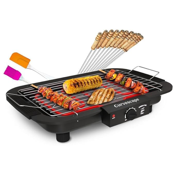 Image of 2000W Griller Barbeque Grill With Temperature Control Indoor and Outdoor Tandoor barbeque Grill - Stick Spatula BBQ