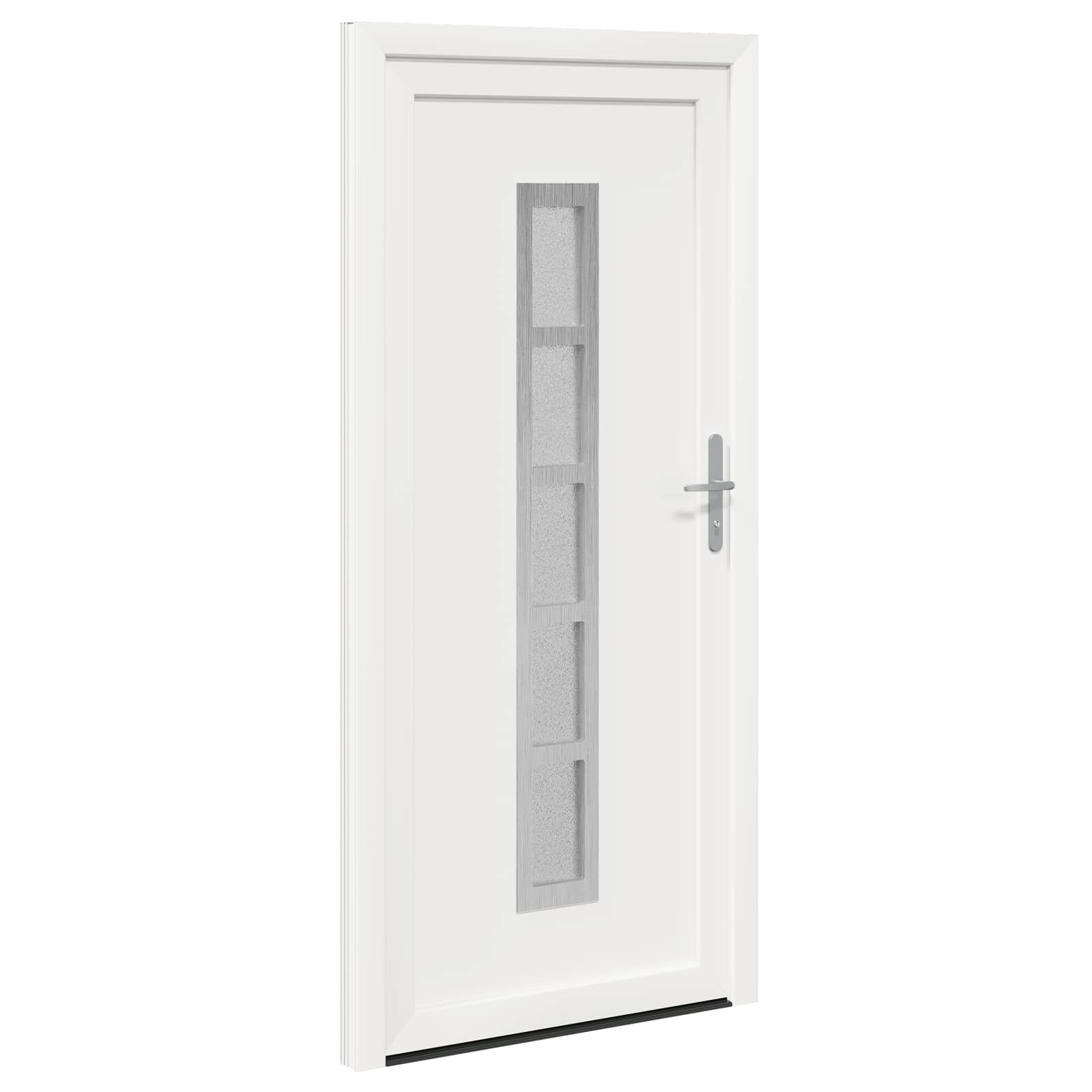 Puerta de entrada blanca de PVC 98 x 208 cm con superficies de cristal, puerta de entrada para interior y exterior, con herrajes y bisagras, para nueva construcción, renovación, resistente a