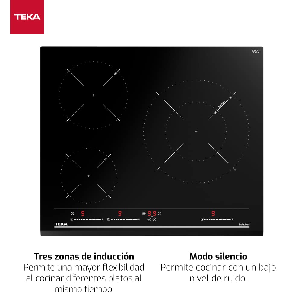 TEKA Placa Inducción 60 cm, 3 Zonas de Cocción, Touch Control Multislider, Función Power Plus y Stop & Go, Modo Silencio, Seguridad Auto Lock, Modelo IZC 63015 MSS