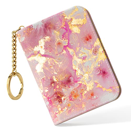 Image of Nipichsha Credit Card Holder, Small RFID Card Wallet for Women, Slim Leather Card Holder Wallet, Gold Pink Marble, 4.33 x 3.15 x 0.98 inches, Fashions