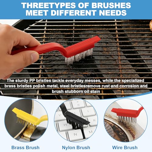 Image of 11Pcs V-Shaped Grout Cleaning Brush Set, with Stiff Bristles Crevice Cleaning Brush and Steel Scraper, Deep Cleaning Supplies for Cleaning Bathrooms, Kitchens, Tiles and Windows