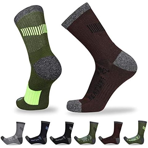 Heatuff Men's 6 Pack Hiking Crew Socks Athletic Cushion Outdoor Trekking Sock Reinforced Heel and Toe Cover