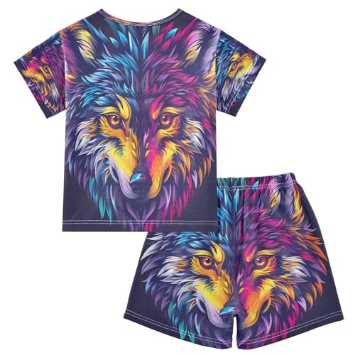 senya Short Sleeve Pajamas Sets Summer Cotton Sleepwear Cute Bohe Wolf Head2
