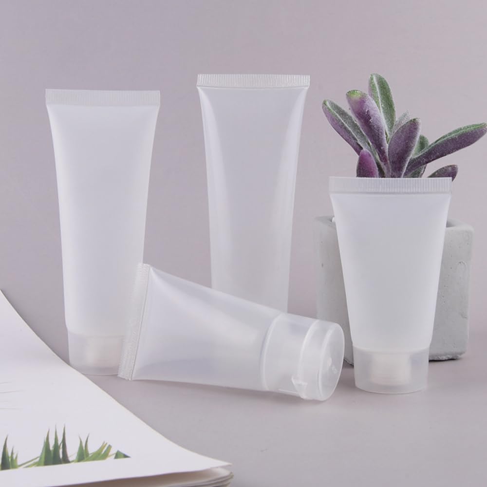 Leere Kunststoffröhrchen, glatt, cremefarben, weiche Tuben, glatte Oberfläche, Lotionbehälter, Reise-Kits, transparente Klappdeckel, nachfüllbar, Kosmetikbehälter (100 ml), 50 Stück