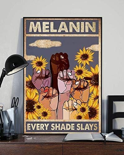 Bioprocess Póster de justicia, póster de igualdad, póster de melanina, póster con texto en inglés 'Be Kind Love Your Skin', póster de orgullo negro, regalo divertido, letreros de metal de 8 x 12