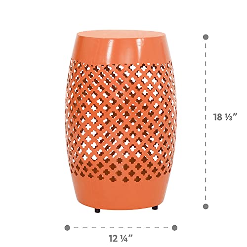 Abble Round Patio Outdoor Indoor Lace Cut Steel Side Table, Patio Garden Table, Coffee End Table Nightstand For Small Spaces,Living Room,Front Porch,Poolside, Tangerine #TOP1