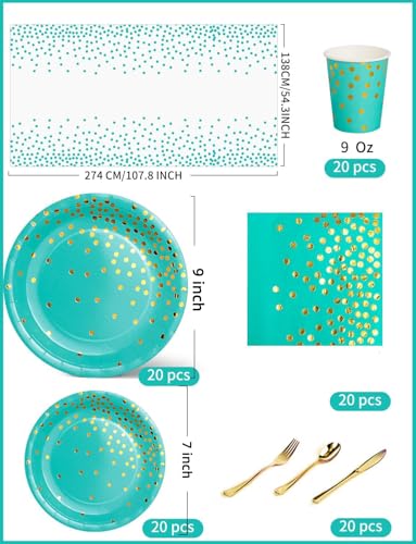Image of Nkaiso 141Pcs Teal Gold Paper Plates and Napkins Party Supplies-20 Guests