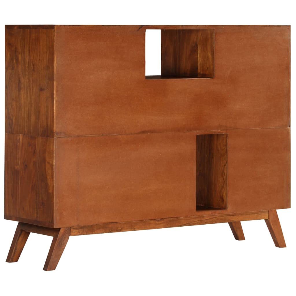Kredens 115 x 35 x 86 cm z litego drewna akacjowego z wykończeniem w kolorze miodowym, wzornictwo retro, 4 szuflady i 2 szafki na książki i media
