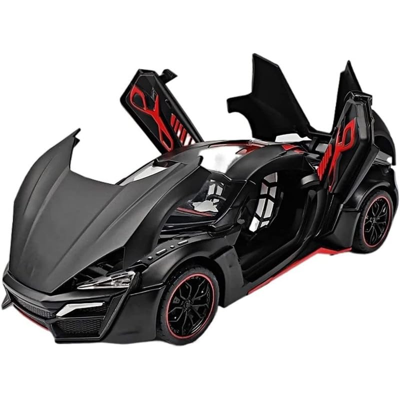 Image of Kids Model 1:24 Hyper Sport Die Cast Metal Car Pull Back Action Opening Doors with Realistic Engine Sound Lights Toy Car Gift for Boys - Black