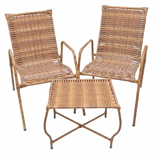 Cadeira varanda, moveis area externa, cadeiras para área externa, Macio e confortável, resistente ao mofo e à umidade, vime fibra sintética junco, Ideal para varandas e jardins, Conjunto de 3 peças