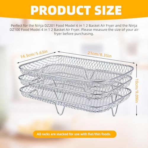 Airfryer Zubehör, 304 Edelstahl Quadratisch Airfryer Zubehör, Rechteckiges Luftfritiergestell-Set, Dreifacher Grill-Dampfeinsatz, Grill, Heißluftfritteuse Zubehör für Air Fryer (21 * 14 * 10cm) – Bild 3