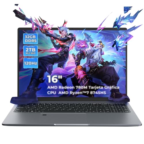 Ninkear Portátil Gaming 16' FHD(2560x1600) Win11, Ryzen 7 8745HS, Radeon 780M, DDR5 32GB RAM 2TB SSD, 100 W, Sensor de Huellas Dactilares, USB-C 4.0