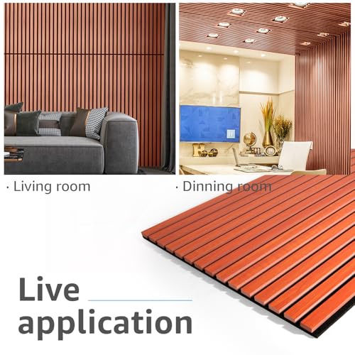 Image of Art3d 4-Pack Fluted Acoustic Wood Slat Wall Panel, 47.2 x 23.6 Inch, Cherry