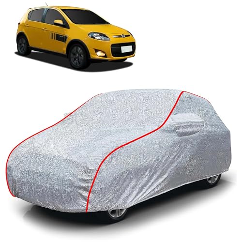 Image of Sulfar 100% Waterproof Car Body Cover Compatible with Mirror for Fiat Palio Stile (Triple Stitched, Full Bottom Elastic, Magic Silver with Red Piping)