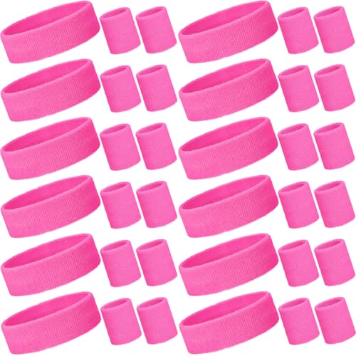 Image of Bememo 36 Pcs Neon Sweatbands Set for Kids 12 Headbands 24 Wristbands Bulk Sports Sweat Bands Athletic for Children Basketball Tennis Running Gym Student Gifts Glow Party