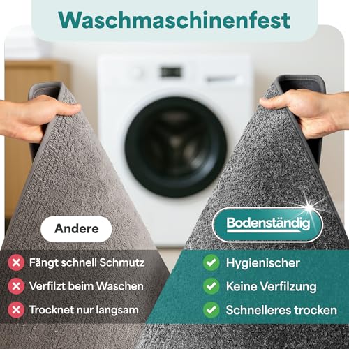 Bodenständig® Badematte rutschfest waschbar - Badvorleger Dunkelgrau – Ansicht 7