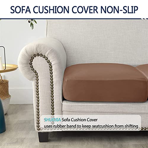 SHUOJIA Sofa-Sitzkissenbezüge, Sofakissen-Bezüge Stretch-Samt,Sitzkissenschutz,Couchkissen-Bezüge Ersatz Für Individuelle Kissen Mit Elastischem Stoff (Brown,Large-1-Seater)