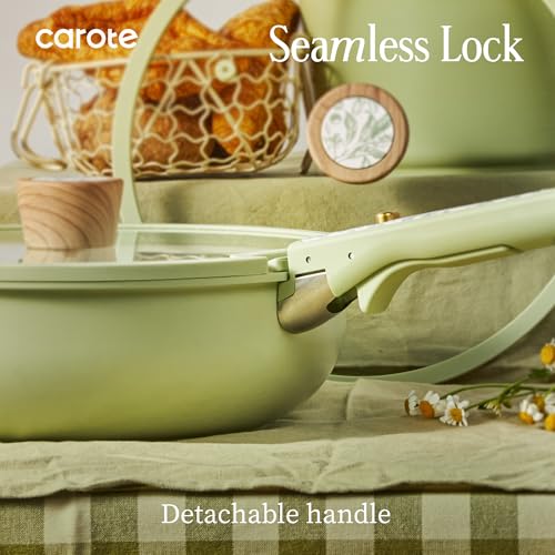 Image of CAROTE 25-Piece Ceramic Cookware Set, Nonstick Pots and Pans Set with Detachable Handle, Non-Toxic Kitchen Cooking Set, Dishwasher & Oven Safe, Induction Compatible, PFAS Free