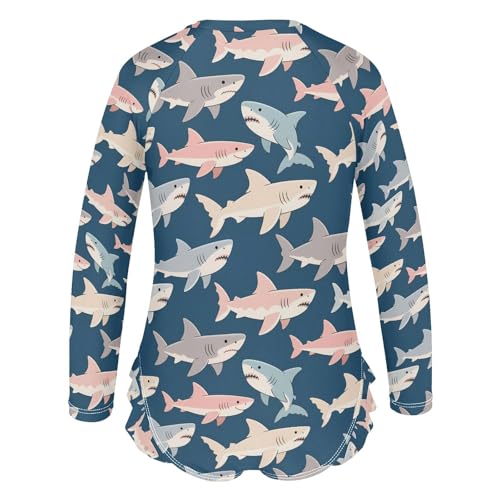 ALAZA Retro Fish Shark Girls One Piece Swimsuit Long Sleeve Rash Guard Swimsuits UV 50+ Swimwear Zipper3